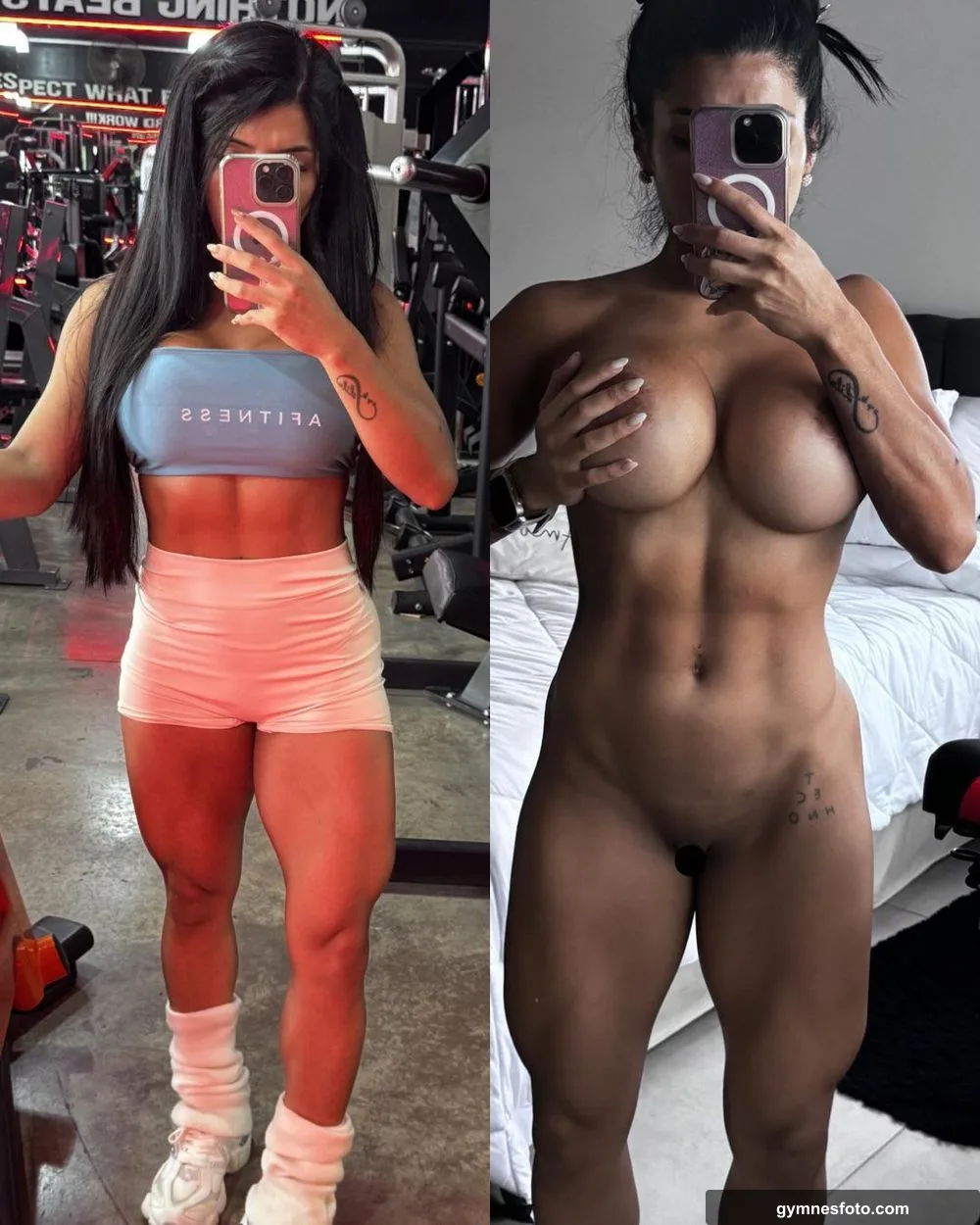 Dressed at the gym… naked at home